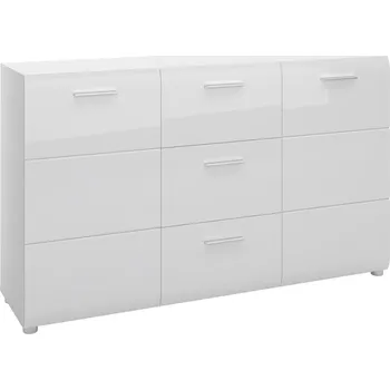 Komoda Elegantní komoda se zásuvkami na nožkách do obývacího pokoje Merano - Meble Wojcik Bílá Alpská/PVC Bílý Lesk 143.8x86 cm