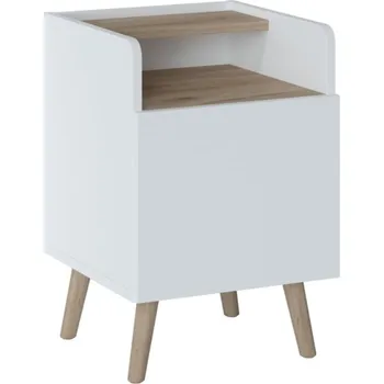 Noční stolek Moderní noční stolek se zásuvkou a otevřenou policí do ložnice Skandi - Meble Wojcik Jackson Hicory / bílý aplin 39.8x59.7 cm