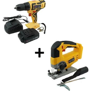 Aku vrtačka 20V 2,0Ah v kufru AE2V20A-201-BMC + přímočará pila 20V ASIST AE5PD20A řada AKU GANG!