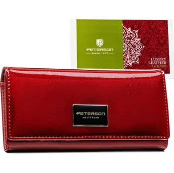 Dámská peněženka červená PRAVÁ KŮŽE lakovaná PROSTORNÁ krabička RFID