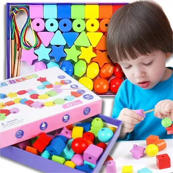 ostatní stavebnice KORÁLKY STAVEBNICE DŘEVĚNÉ K NAVLÉKÁNÍ SKLÁDAČKA