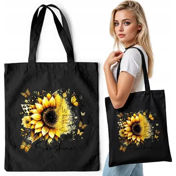 Černá bavlněná nákupní taška – SLUNEČNICE DIGITÁLNÍ UMĚNÍ KDY TY MŮŽEŠ