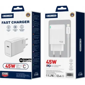Síťová nabíječka Jellico C105 GaN PD 45W 1xUSB-C + kabel USB-C - Lightning