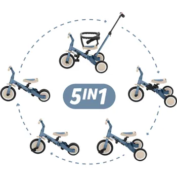 Dětská tříkolka PETITE&MARS Tříkolka multifunkční 5v1 Turbo Ocean Blue