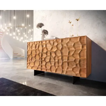 Komoda Komoda Solu 145 cm přírodní akácie 2 dvířka 3 zásuvky 3D