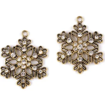 Přívěsek Přívěsek vločka s broušenými kamínky Ø36 mm, barva 2 zlatá s patinou