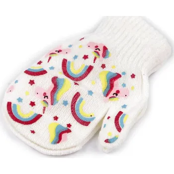 Rukavice Dětské pletené rukavice palčáky, velké, 15 krémová světlá jednorožec