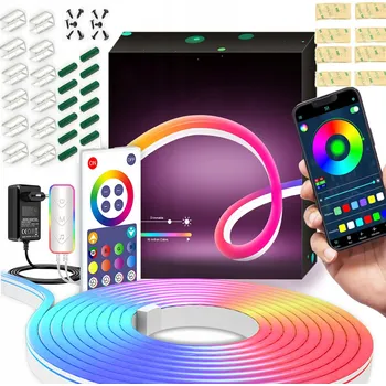 LED osvětlení LED pásek 5M RGBIC NEON 5050 Duhový Bluetooth DÁLKOVÝ OVLADAČ ZDROJ Sada 60 LED/M