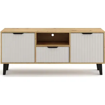 Televizní stolek TV stolek dvoudveřový se zásuvkou Borg Duo - Mebelbos Světlý dub 140x58 cm