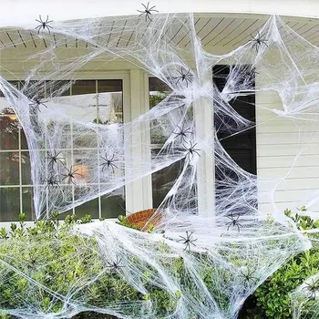 Party dekorace 250g pavučina + 25 pavouků, halloweenská dekorace pavučiny, halloweenská dekorace pavučina,