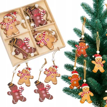 Vánoční dekorace Vánoční ozdoby závěsné DŘEVĚNÉ PERNÍČKY 12 Ks dárek Mikuláš