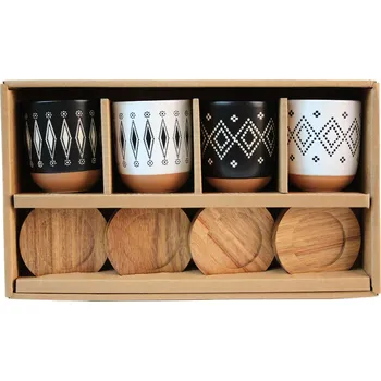 Sada šálků s dřevěným podšálkem KITCHISIMO 4ks