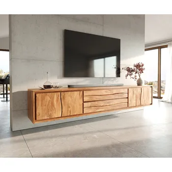 Televizní stolek DELIFE TV stolek Live-Edge 300 cm akácie přírodní 4 dvířka 2 zásuvky závěsný