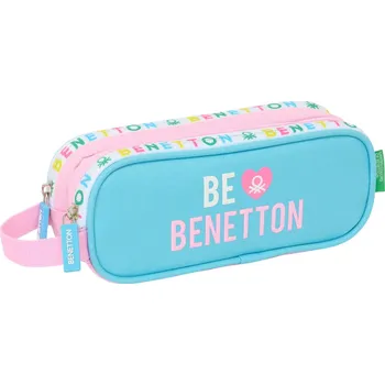 Penál Dvojitý penál s poutkem Benetton Unique Růžová Tyrkysová (21 x 8 x 6 cm)