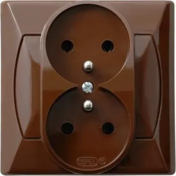Elektrická zásuvka Dvojitá zásuvka Ospel Akcent se zemněním hnědá