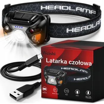 Čelovka ČELOVKA LED AKUMULÁTOROVÁ USB-C čelovka SENZOR POHYBU svítilna VÝKONNÁ