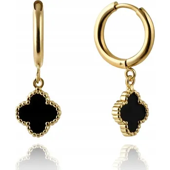 Náušnice ROZTOMILÉ NÁUŠNICE - VISACÍ ČERNÉ ČTYŘLÍSTKY - OCEL POZLÁCENÁ