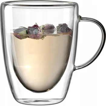Šálek Sklenice na kávu a čaj , dvojité dno, 300 ml, objemný