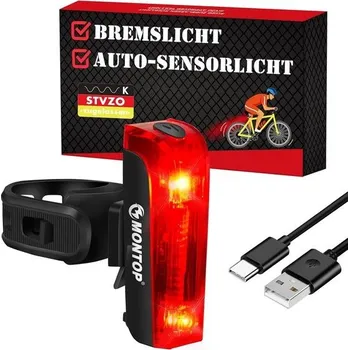 Cyklosvítilna Zadní světlo na kolo MONTOP s brzdovým a parkovacím světlem | Inteligentní dobíjecí USB osvětlení