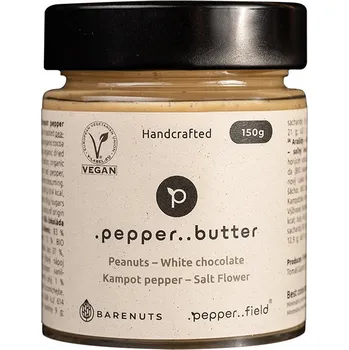 Arašídové máslo se solným květem, bílou čokoládou a Kampotským pepřem