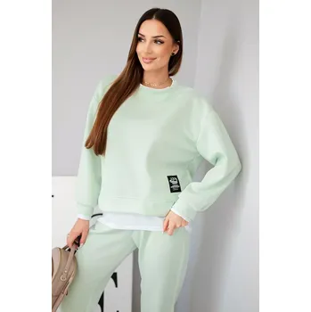 Kesi Włoski Dámský komplet s máslovou barvou, volnou mikinou a tepláky jasně mátová Kesi Włoski bílá | krémová | světle zelená 3501552