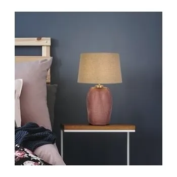 Lampička Searchlight EU44652PI Velká stolní lampa AMETHYST růžové sklo &amp; stínidlo NATURAL