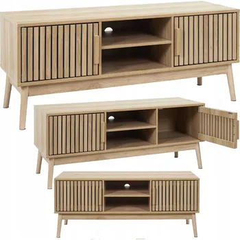 Televizní stolek TV stolek LINEA s rýhovanými dvířky 117 cm, skříňka pod televizi, stojící do obýváku