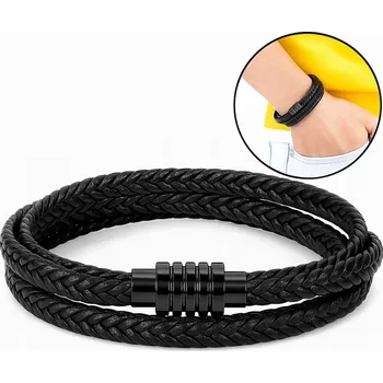 Náramek Pánský náramek kožená černá kůže na hořčík ocel chirurgická 316L