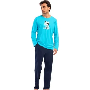 Pánské pyžamo Azurové i modré pyžamo pro muže s ledním medvědem 1P1845 modrá s