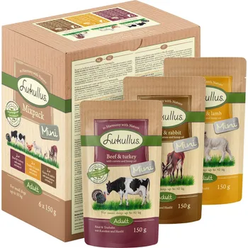 Krmivo pro psa 6x150g Lukullus Naturkost Mini Mix Adult kapsičky - hovězí a krůtí / zvěřina a králičí / drůbeží a jehněčí