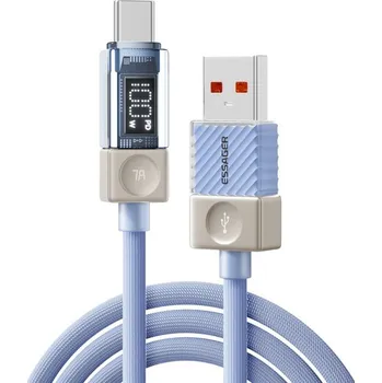 ESSAGER Crystal Clear opletený nabíjecí a datový kabel - USB-A na USB-C - 2 m - modrofialový