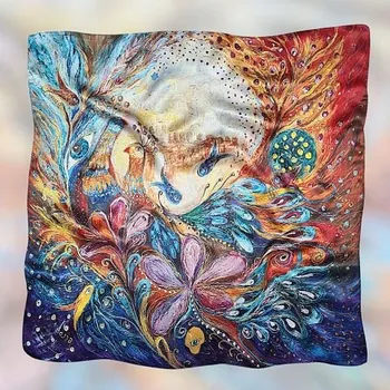 Šátek BoSETA S.r.l. Italy Pestrobarevný hedvábný šátek s pávem v duchových barvách 70 cm