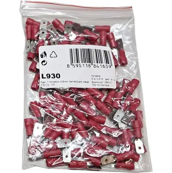 Síťový kabel Faston-konektor 4,8mm červený pro kabel 0,5-1,5mm2, balení 100ks