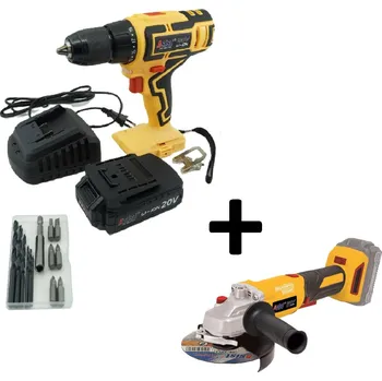 Asist Aku vrtačka 20V 2,0Ah v kufru AE2V20A-201-BMC + úhlová bruska 20V, 125mm AE3U20AB