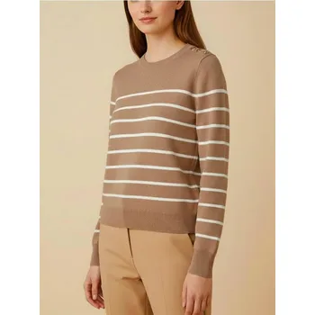 Dámská móda Sinsay - Pruhovaný svetr s ozdobnými knoflíky na ramenou - béžová - 064IJ-80P - 064IJ-80P-M