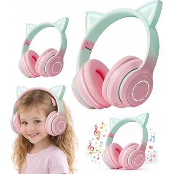 Sluchátka Bezdrátová sluchátka přes uši Bluetooth v5.3 s RGB podsvícením - Kočka