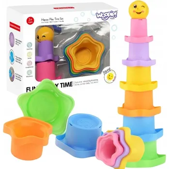 Hračka pro nejmenší PYRAMIDA SENZORICKÉ KELÍMKY SKLÁDAČKA TVARY VELIKOSTI MÍČEK WOOPIE