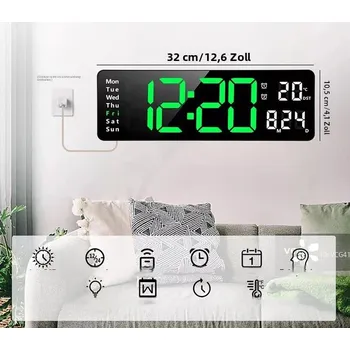 Hodiny DIGITÁLNÍ NÁSTĚNNÉ HODINY LED VELKÉ ČÍSLICE ALARM TEPLOTA DATUM PAMĚŤ VÝPADKU