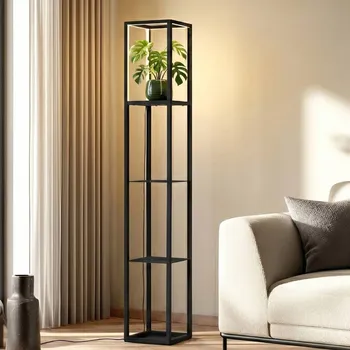 Lampička Lindby LED stojací lampa Birta, stojící, police, výška 155 cm černý LED 20,5 W celkem - Doprava zdarma