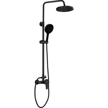 AQUALINE Pákový Sprchový Sloup LOTTA LT690B, Nástěnný Systém, Kulatá Hlavice Ø 21,9 cm, Rozteč 15 cm, Výška 110,2 cm, černá