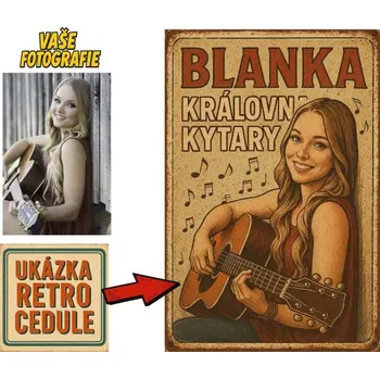 Plechová cedule Retro cedule - hra na kytaru - Plast / A5 ( 20x15cm)