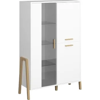 Knihovna Moderní třídveřová vitrína do obývacího pokoje Belle - Mebelbos Bílý Mat 102,5x152,5 cm