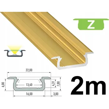 LED osvětlení LED profil ZLATÝ ZAPUŠTĚNÝ TYPU "Z" GOLD 2M HLINÍKOVÝ PRO LED PÁSKY