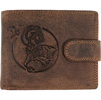 Peněženka WILD Pánská kožená peněženka s přeskou s obrázky znamení - KOZOROH - hnědá