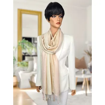 Šála Classic Scarf Luxusní smetanová vlněná šála tón v tónu, elegantní pléd přes šaty