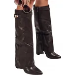 Dámské kožené kozačky s širokým svrškem hnědé ZY1118 - 37