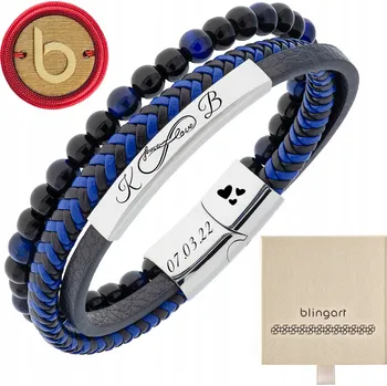 Náramek Kožený náramek s gravírováním a KORÁLKY – různé barvy