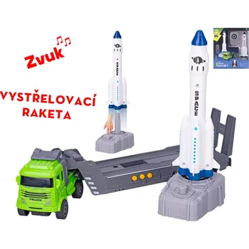 autíčko MikroTrading Auto nákladní 30cm na setrvačník na baterie se zvukem + raketa 16,5cm s vystřelovačem