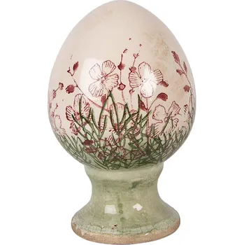 Velikonoční dekorace Clayre & Eef - Dekorativní keramické vajíčko na podstavci BLOOMING FIELDS 6CE2397S