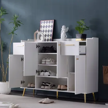 Botník Botník, police na boty se 2 zásuvkami a 4 dveřmi 130x37x100 cm Bílá